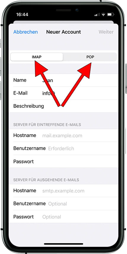 E-Mail-Kontotypen