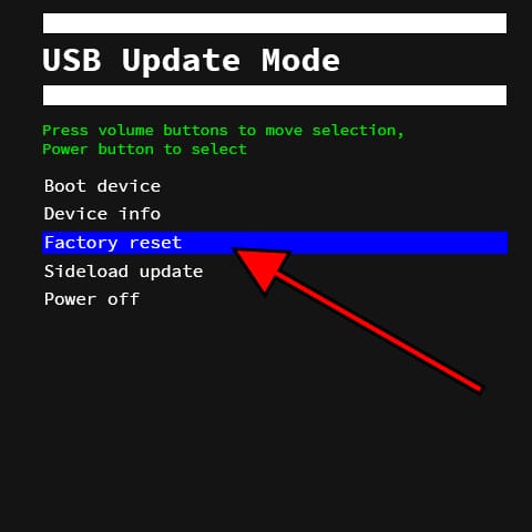 Menü USB Update Mode Meta Quest